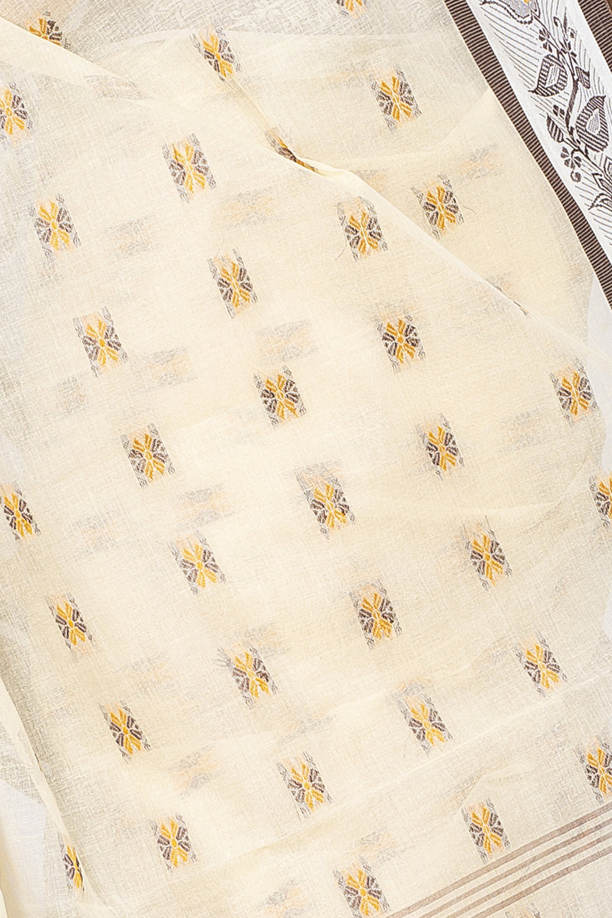 Brown Pure Cotton Alkari Tant Saree (179)